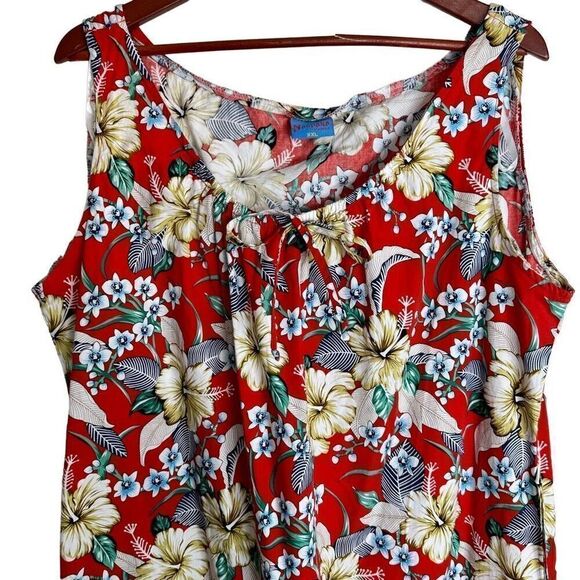 Vintage Naupaka Red Hawaiian Floral Midi Dress Womens XXL Made in Hawaii Summer - Picture 3 of 8